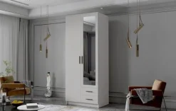 Szafa ADA II 80 cm - pojemna garderoba z lustrem - BIAŁY+CZARNY