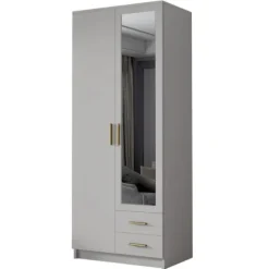 Szafa ADA II 80 cm - pojemna garderoba z lustrem - BIAŁY+ZŁOTY