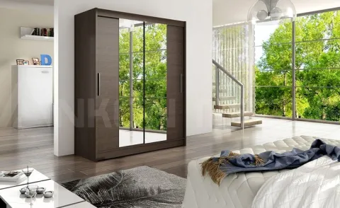 Szafa przesuwna Westa II z lustrem 150cm - pojemna garderoba - CHOCO