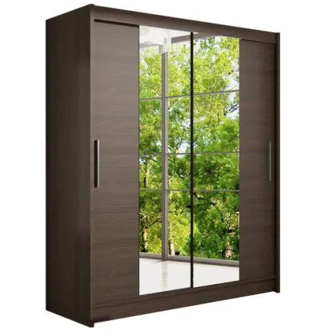 Szafa przesuwna Westa II z lustrem 150cm - pojemna garderoba - CHOCO