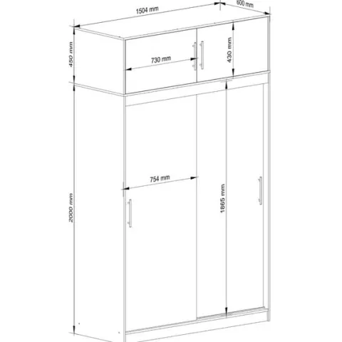 Szafa przesuwna z nadstawką 150 cm 4 drzwi - olcha