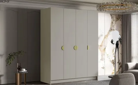 Szafa SANA 200 cm-pojemna garderoba-KASZMIR+ZŁOTY