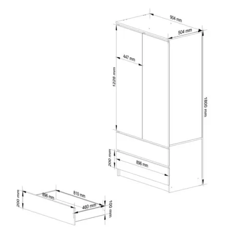 SZAFA S 90 cm 2 DRZWI 2 SZUFLADY BIAŁA