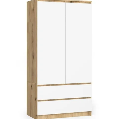 Szafa S 90 cm 2 drzwi 2 szuflady - dąb artisan-biała