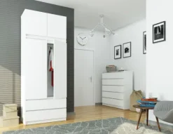 SZAFA Z NADSTAWKĄ S 90 cm 2 DRZWI 2 SZUFLADY BIAŁA