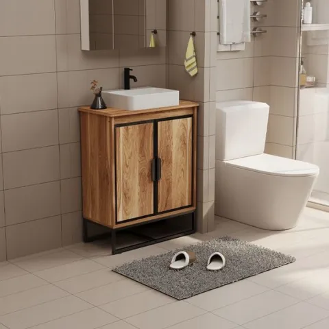 Szafka pod umywalkę łazienkowa 2 drzwiczki loft jasny brąz półka regał 82cm