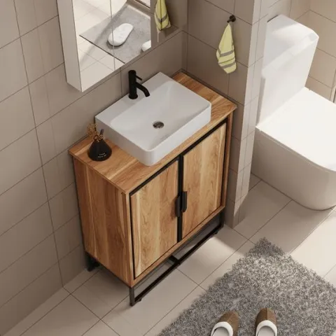 Szafka pod umywalkę łazienkowa 2 drzwiczki loft jasny brąz półka regał 82cm