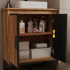 Szafka pod umywalkę łazienkowa 2 drzwiczki loft jasny brąz półka regał 82cm