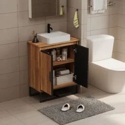 Szafka pod umywalkę łazienkowa 2 drzwiczki loft jasny brąz półka regał 82cm