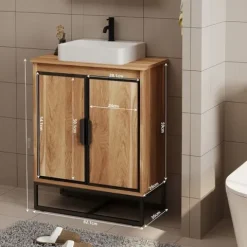 Szafka pod umywalkę łazienkowa 2 drzwiczki loft jasny brąz półka regał 82cm