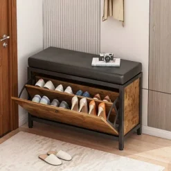 Szafka schowek na buty z siedziskiem pojemna półka otwierana drewno retro
