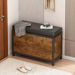 Szafka schowek na buty z siedziskiem pojemna półka otwierana drewno retro