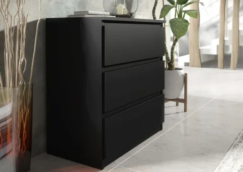 SZAFKA 3 SZUFLADY CZARNA NOWOCZESNA KOMODA 70CM RTV DO POKOJU