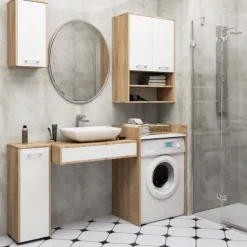 Szafka wisząca łazienkowa FIN 64 cm 2 drzwi 4 półki pojemna - sonoma biała