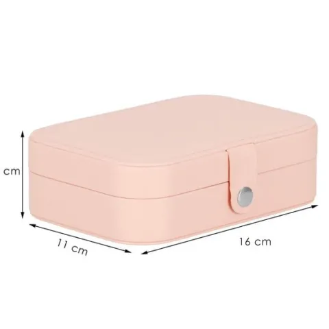 Szkatułka na biżuterię ekoskóra 16x11x5 cm różowy organizer z przegródkami