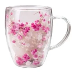 SZKLANKA TERMICZNA DO KAWY HERBATY Z KWIATAMI KUBEK PODWÓJNE DNO 300ML