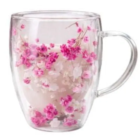 SZKLANKA TERMICZNA DO KAWY HERBATY Z KWIATAMI KUBEK PODWÓJNE DNO 300ML