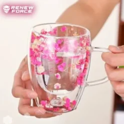 SZKLANKA TERMICZNA DO KAWY HERBATY Z KWIATAMI KUBEK PODWÓJNE DNO 300ML