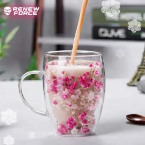 SZKLANKA TERMICZNA DO KAWY HERBATY Z KWIATAMI KUBEK PODWÓJNE DNO 300ML