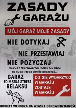 TABLICZKA ZASADY GARAŻU ALUMINIOWA ROZMIAR 30x20cm TRWAŁA