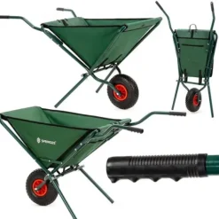 Taczka ogrodowa 50 L składana 116 x 64 x 65 cm jednokołowa, stalowy wózek transportowy