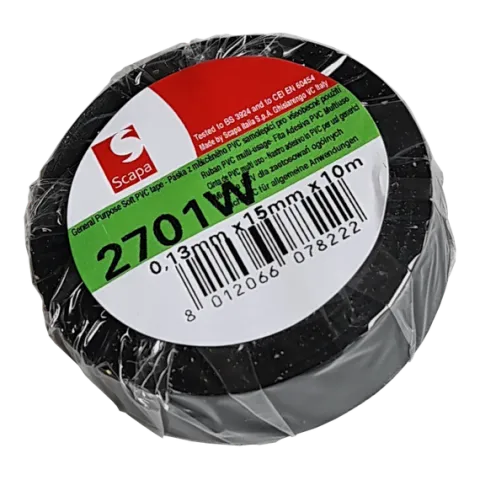 TAŚMA IZOLACJA PCV 2701W 15mm/10m CZARNA, KLEJ AKRYLOWY, SCAPA