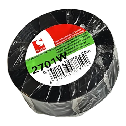 TAŚMA IZOLACJA PCV 2701W 19mm/20m CZARNA, KLEJ AKRYLOWY, SCAPA