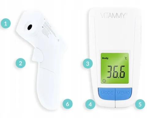 TERMOMETR BEZDOTYKOWY ELEKTRONICZNY NA PODCZERWIEŃ VITAMMY FLASH CERTYFIKAT