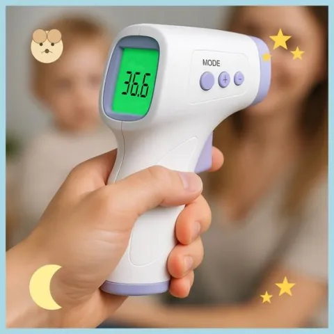 TERMOMETR BEZDOTYKOWY NA PODCZERWIEŃ LCD ELEKTRONICZNY CYFROWY DOKŁADNY AAA