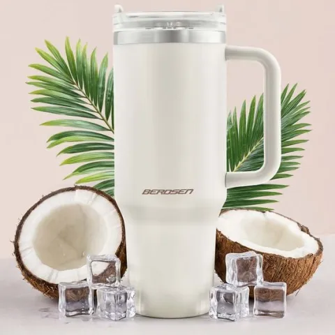Termos próżniowy kubek ze słomką 1180 ml Berdsen kremowy