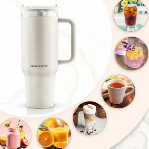 Termos próżniowy kubek ze słomką 1180 ml Berdsen kremowy
