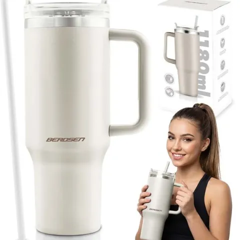 Termos próżniowy kubek ze słomką 1180 ml Berdsen kremowy