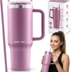 Termos próżniowy kubek ze słomką 1180 ml Berdsen różowy