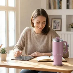 Termos próżniowy kubek ze słomką 1180 ml Berdsen różowy
