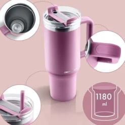 Termos próżniowy kubek ze słomką 1180 ml Berdsen różowy