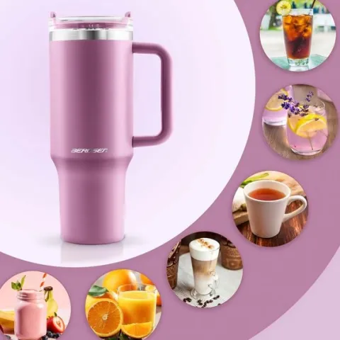 Termos próżniowy kubek ze słomką 1180 ml Berdsen różowy