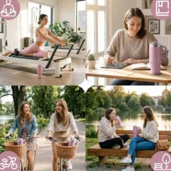 Termos próżniowy kubek ze słomką 1180 ml Berdsen różowy