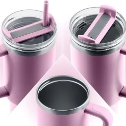 Termos próżniowy kubek ze słomką 1180 ml Berdsen różowy