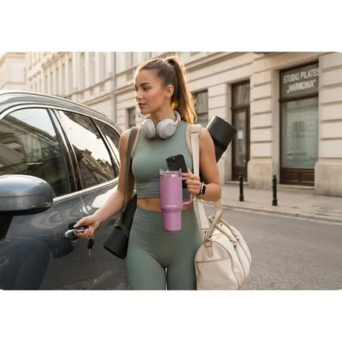 Termos próżniowy kubek ze słomką 1180 ml Berdsen różowy