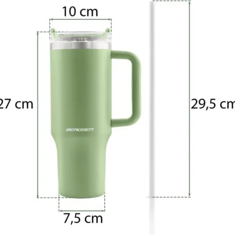 Termos próżniowy kubek ze słomką 1180 ml Berdsen zielony