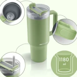 Termos próżniowy kubek ze słomką 1180 ml Berdsen zielony