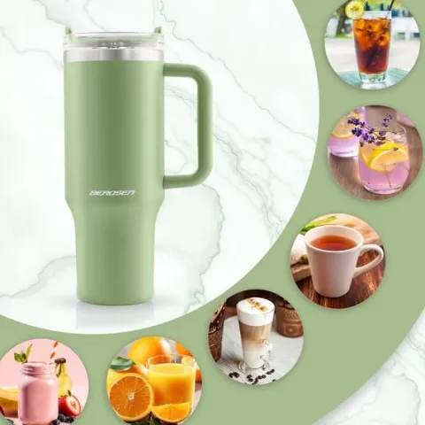 Termos próżniowy kubek ze słomką 1180 ml Berdsen zielony