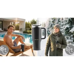 Termos próżniowy kubek ze słomką 1180 ml Berdsen czarny