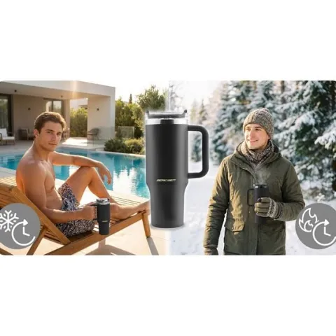 Termos próżniowy kubek ze słomką 1180 ml Berdsen czarny