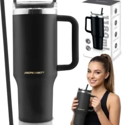 Termos próżniowy kubek ze słomką 1180 ml Berdsen czarny