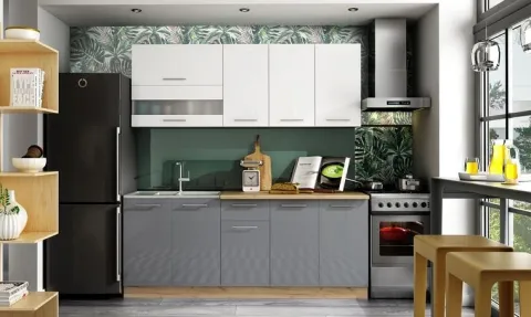 Tiffany Zestaw szafek 200 cm Biały połysk Szary połysk MDF z blatem szybko