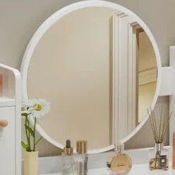 TOALETKA Z LUSTREM Z SZUFLADAMI BIAŁA MAKIJAŻU GLAMOUR SKANDYNAWSKI 100 CM