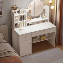 TOALETKA Z LUSTREM Z SZUFLADAMI BIAŁA MAKIJAŻU GLAMOUR SKANDYNAWSKI 100 CM