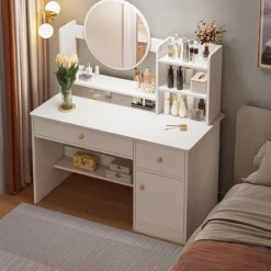 TOALETKA Z LUSTREM Z SZUFLADAMI BIAŁA MAKIJAŻU GLAMOUR SKANDYNAWSKI 100 CM