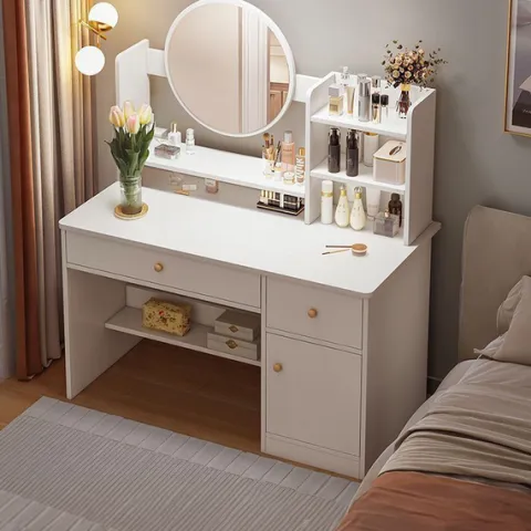 TOALETKA Z LUSTREM Z SZUFLADAMI BIAŁA MAKIJAŻU GLAMOUR SKANDYNAWSKI 100 CM